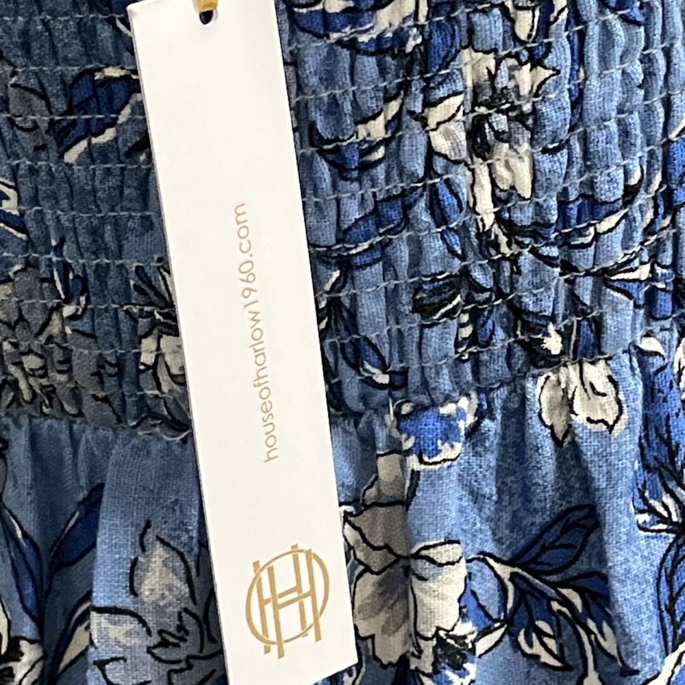 House Of Harlow Dress Blue Floral Linen Blend Tiered Maxi Sundress Size S Resort - Picture 5 of 14
